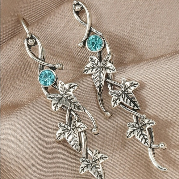 New Dangle Silver Ivy Leaf Gemstone Dangle Earrings OS - Picture 1 of 3